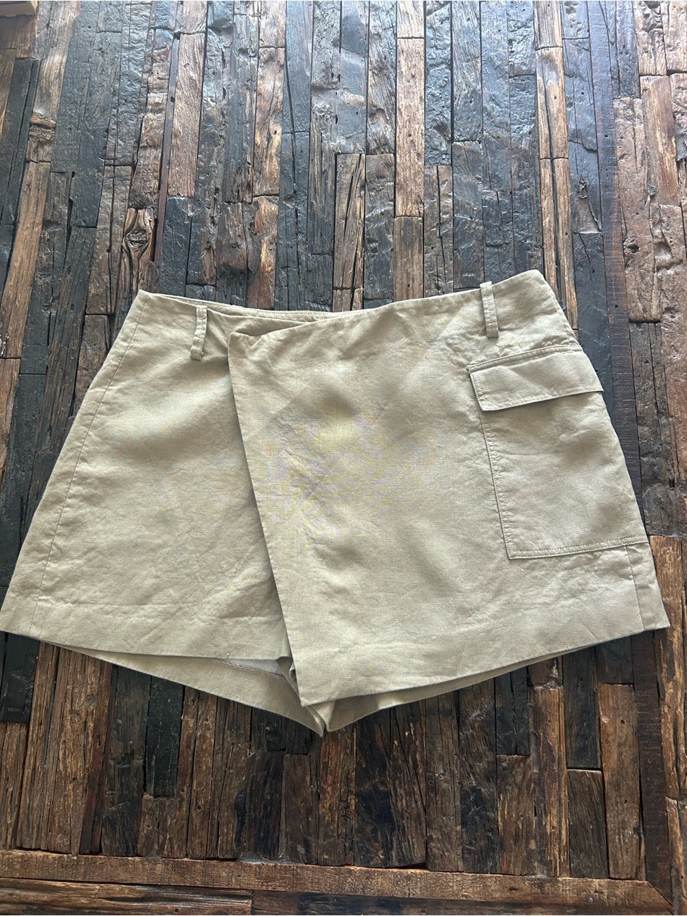 Anthropologie Khaki Wrap-Front Skort